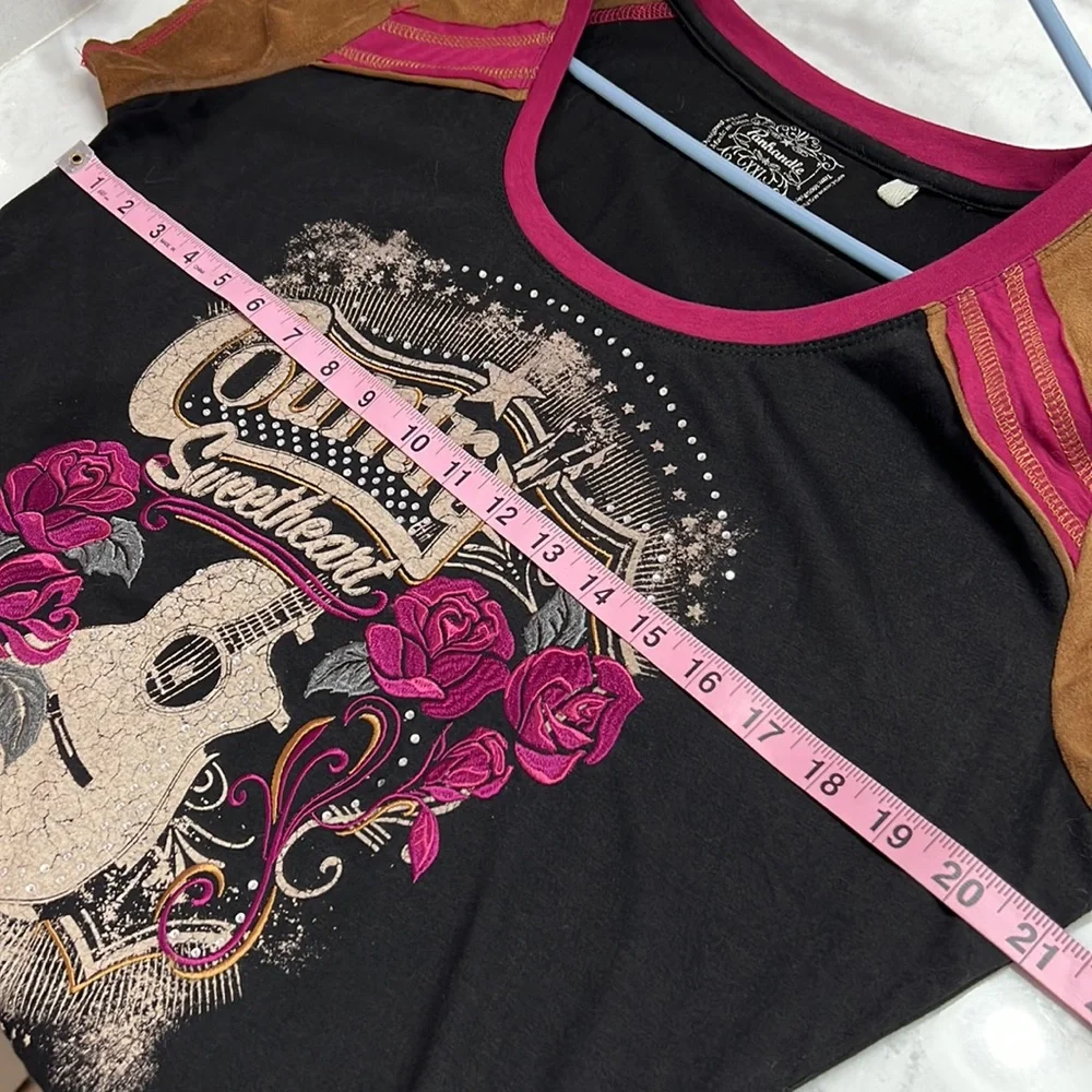 Country Sweetheart Black Short Sleeve Tee with Pink Accents - Picture 7 of 8
